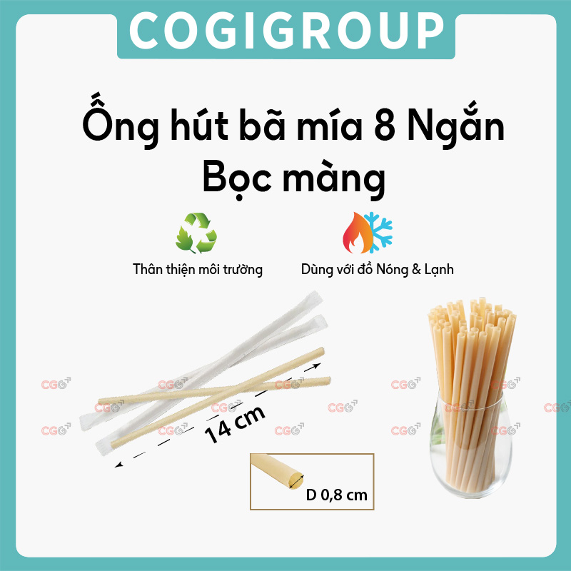 Ống hút bã mía 8 ngắn bọc màng