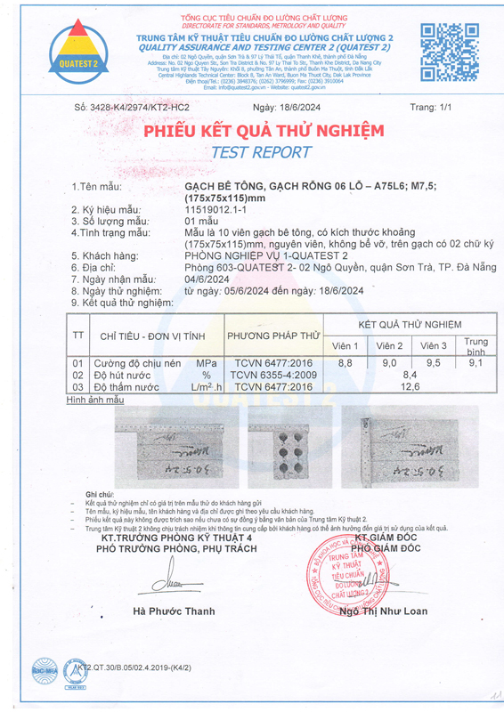 Phiếu kết quả thử nghiệm