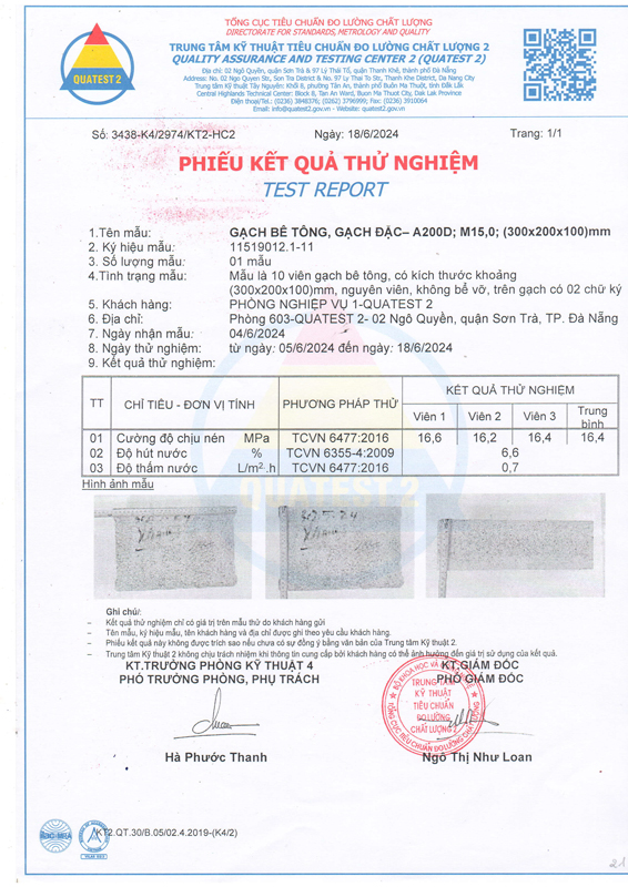 Phiếu kết quả thử nghiệm