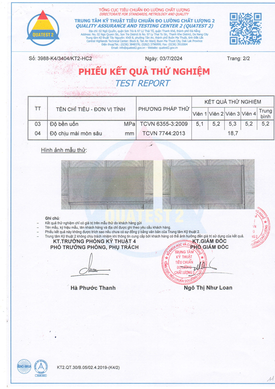 Phiếu kết quả thử nghiệm