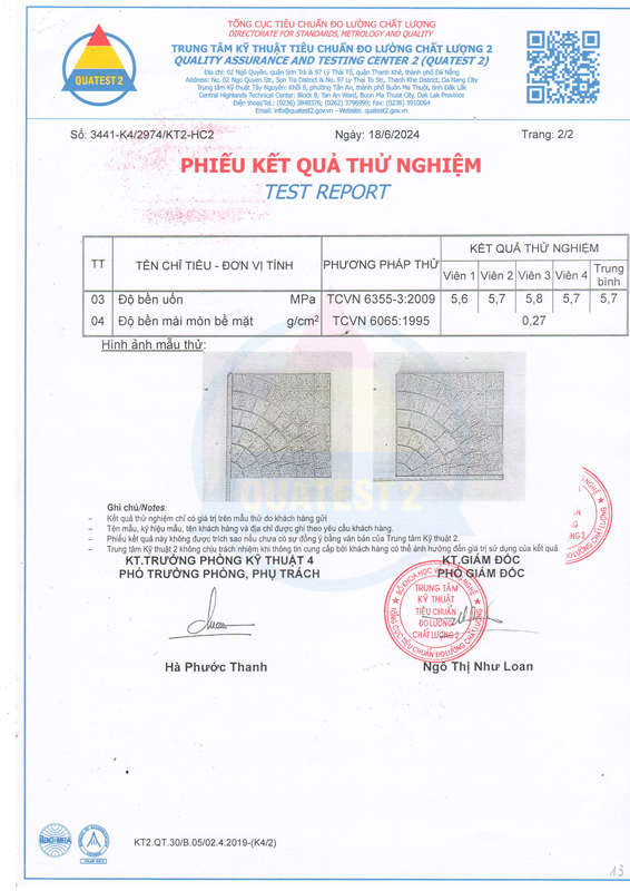 Phiếu kết quả thử nghiệm