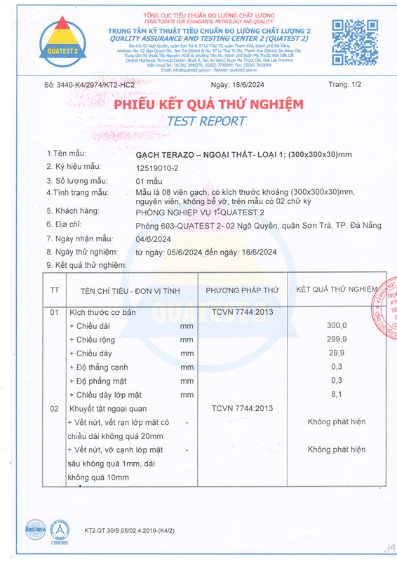 Phiếu kết quả thử nghiệm