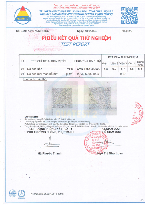 Phiếu kết quả thử nghiệm