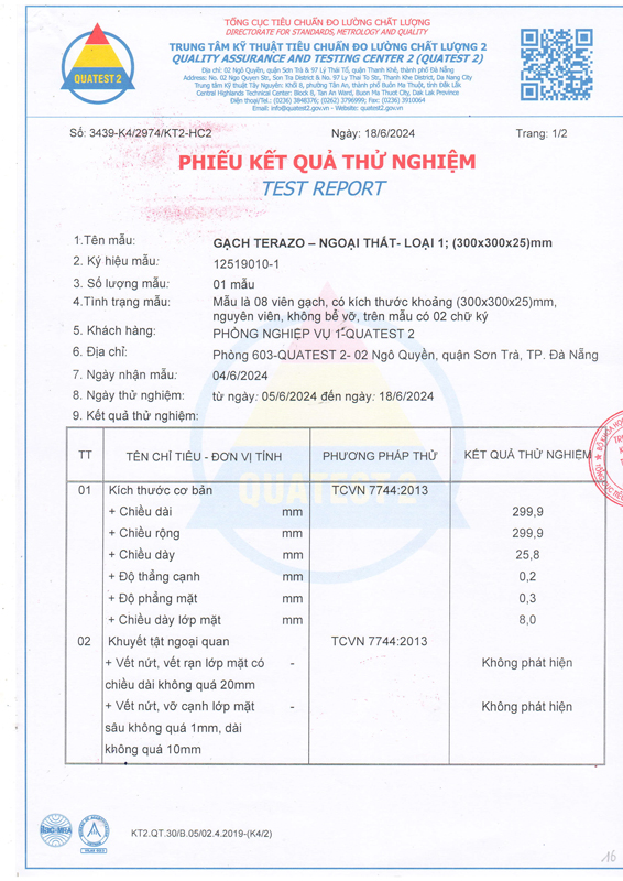 Phiếu kết quả thử nghiệm