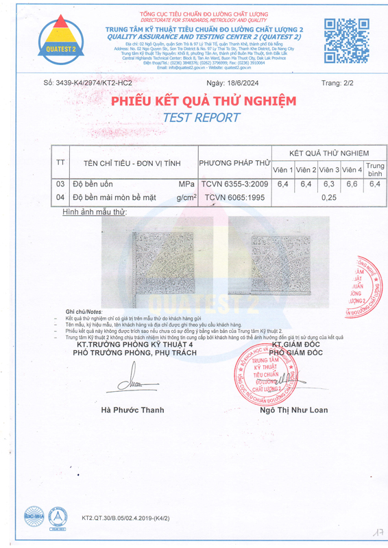 Phiếu kết quả thử nghiệm