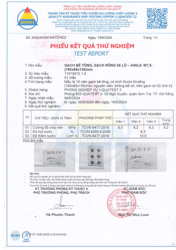 Phiếu kết quả thử nghiệm