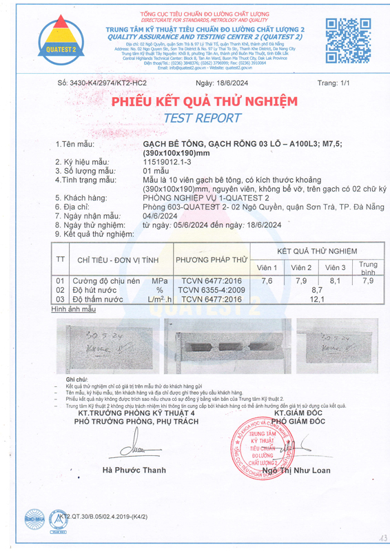 Phiếu kết quả thử nghiệm