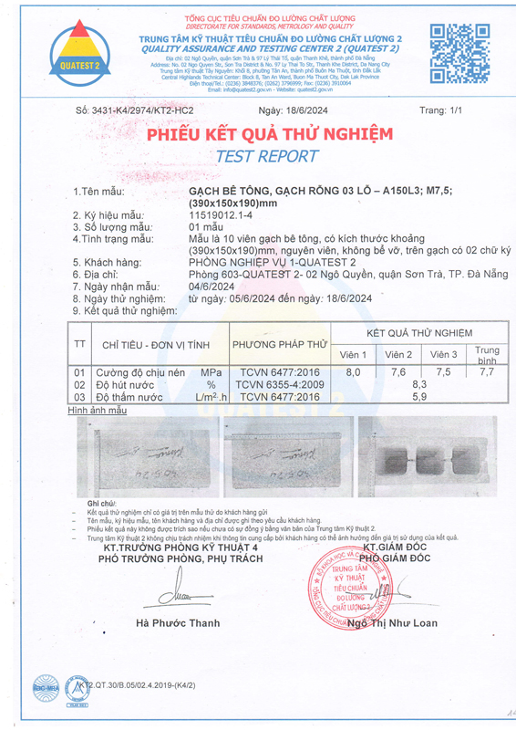 Phiếu kết quả thử nghiệm