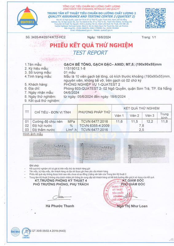 Phiếu kết quả thử nghiệm