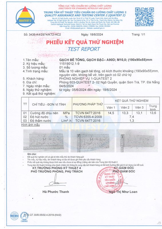 Phiếu kết quả thử nghiệm