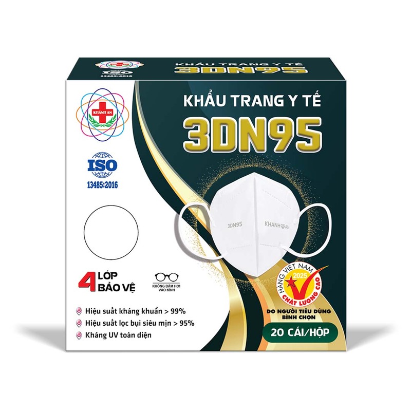 Khẩu trang y tế 3DN95 Khánh An (loại hộp 20 cái) - Khẩu Trang Y Tế Khánh An - Công Ty Cổ Phần Thương Mại Thiết Bị Khánh An