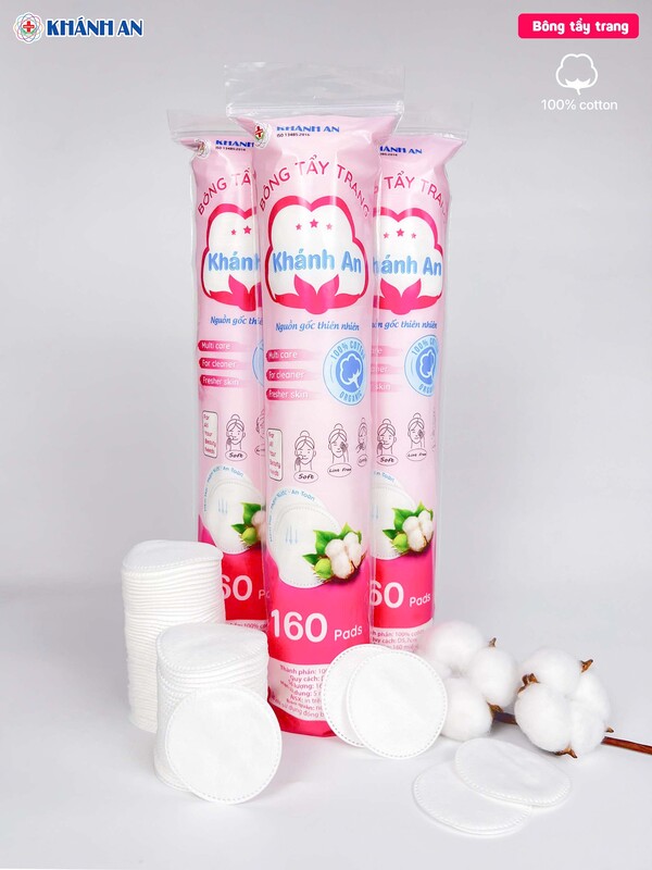 Bông tẩy trang Khánh An gói 160 miếng (ép viền bông) - Khẩu Trang Y Tế Khánh An - Công Ty Cổ Phần Thương Mại Thiết Bị Khánh An