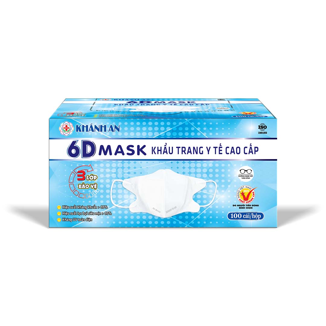 Khẩu trang 6D Mask Khánh An (loại hộp 100 cái) - Khẩu Trang Y Tế Khánh An - Công Ty Cổ Phần Thương Mại Thiết Bị Khánh An