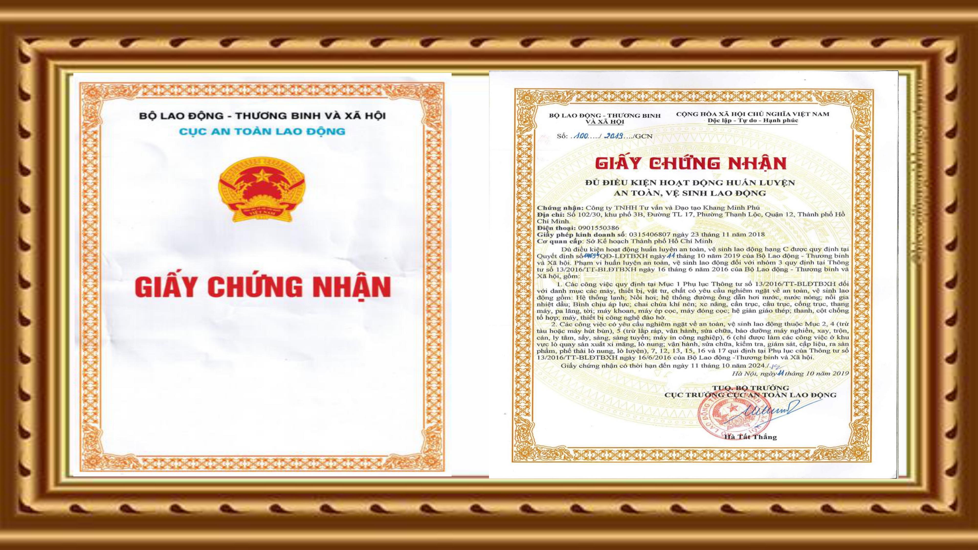 Chứng chỉ, chứng nhận - Đào Tạo Khang Minh Phú - Công Ty TNHH Tư Vấn Và Đào Tạo Khang Minh Phú