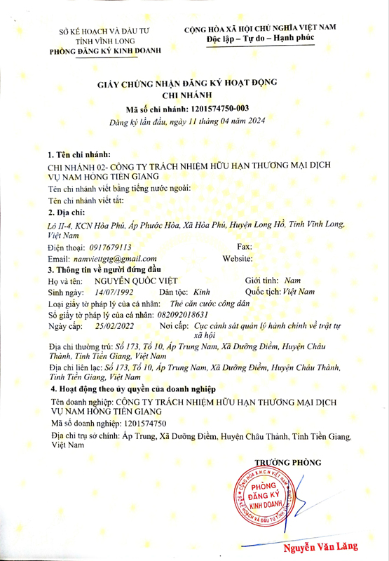 Giấy phép kinh doanh chi nhánh