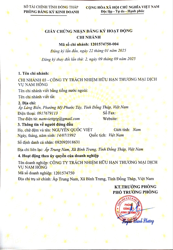 Giấy phép kinh doanh chi nhánh