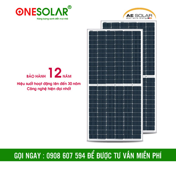 Tấm pin năng lượng mặt trời AE Solar 650w - Thiết Bị Năng Lượng Mặt Trời One Solar - Công Ty Cổ Phần One Solar