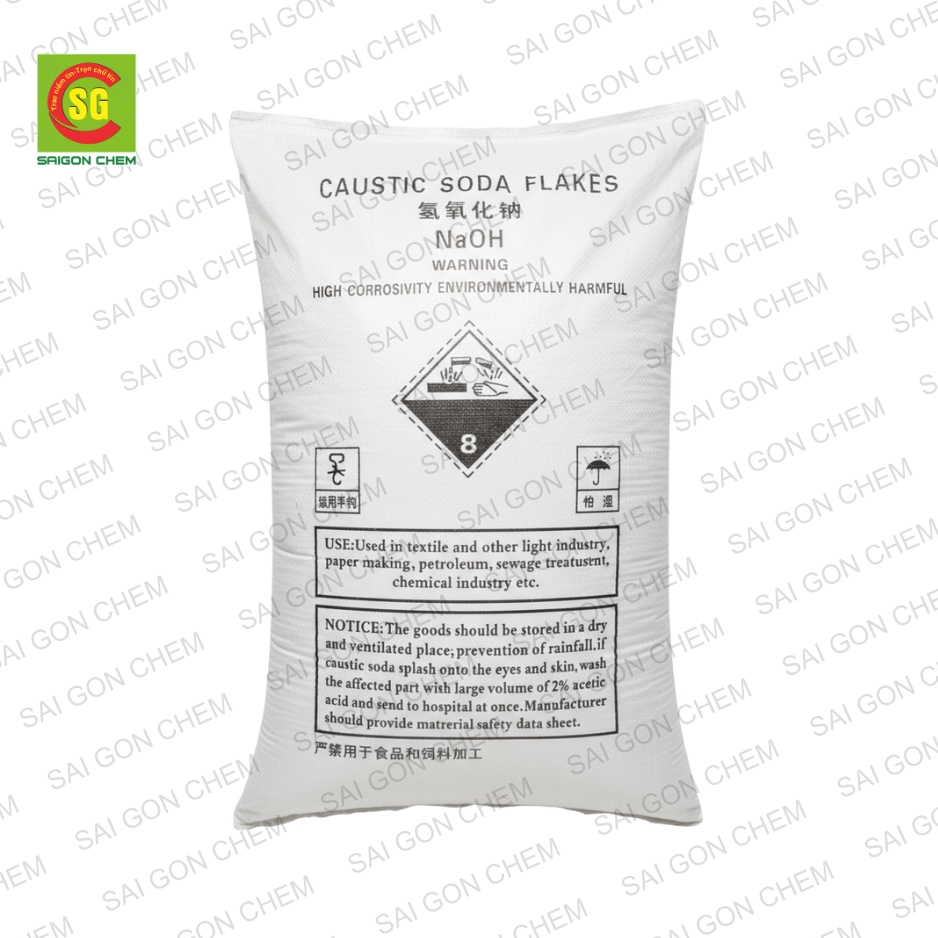 Caustic Soda Flakes - Hóa Chất Sài Gòn Chem - Công Ty TNHH Xuất Nhập Khẩu Sài Gòn Chem