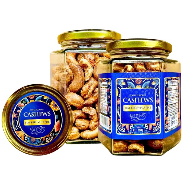 Điều vị cà phê khối lượng tịnh 250g - Hủ thủy tinh lục giác 500ml - Hạt Dinh Dưỡng T&A Food - Công Ty TNHH T&A Food