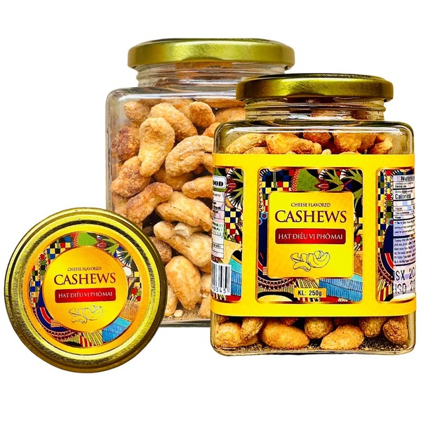 Điều vị phomai khối lượng tịnh 250g - Hủ thủy tinh vuông 500ml - Hạt Dinh Dưỡng T&A Food - Công Ty TNHH T&A Food