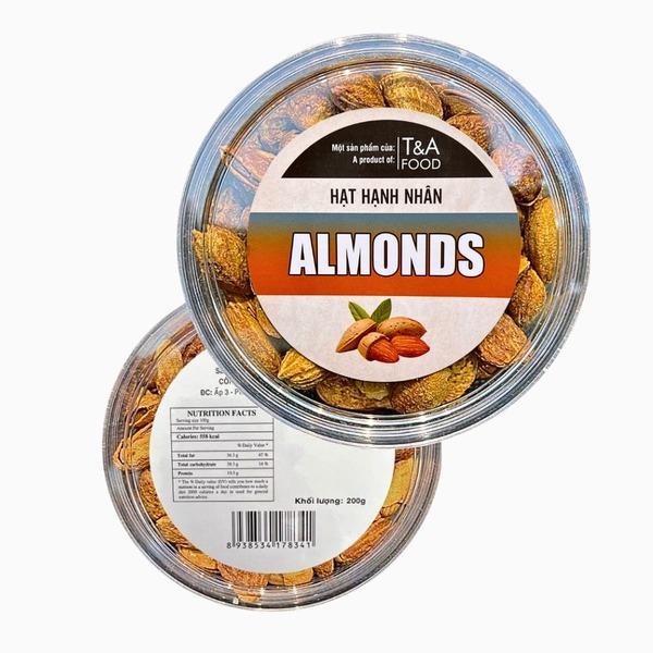Hạnh nhân bơ Mỹ 200gr cao cấp loại 1 (còn vỏ, hộp tròn meka) - Hạt Dinh Dưỡng T&A Food - Công Ty TNHH T&A Food