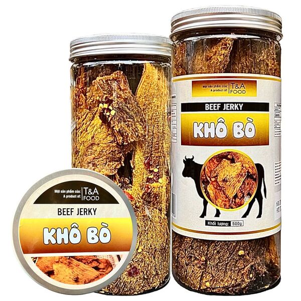 Khô bò nguyên miếng cao cấp - Hộp nắp nhôm 500gr - Hạt Dinh Dưỡng T&A Food - Công Ty TNHH T&A Food