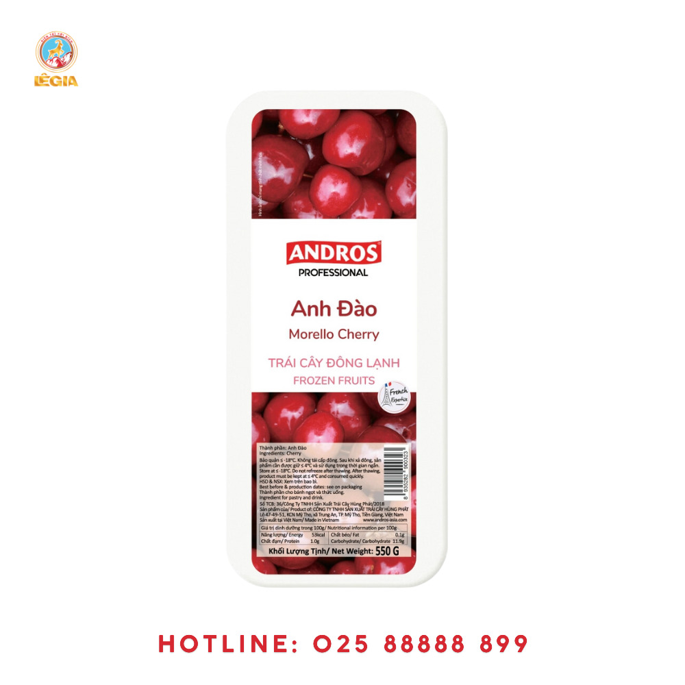 Andros IQF anh đào - Nguyên Liệu Pha Chế Lê Gia - Công Ty Cổ Phần Kinh Doanh Thương Mại Xuất Nhập Khẩu Lê Gia