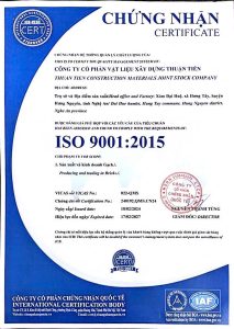 Chứng nhận ISO 9001:2015 - Gạch Không Nung Ecocen Hồng Lĩnh - Công Ty CP Ecocen Hồng Lĩnh