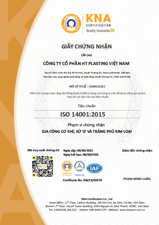 Chứng chỉ ISO 14001:2015 Tiếng Việt - Xi Mạ HT Plasting - Công Ty Cổ Phần HT Plasting Việt Nam