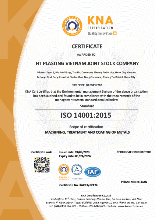 Chứng chỉ ISO 14001:2015 Tiếng Anh - Xi Mạ HT Plasting - Công Ty Cổ Phần HT Plasting Việt Nam