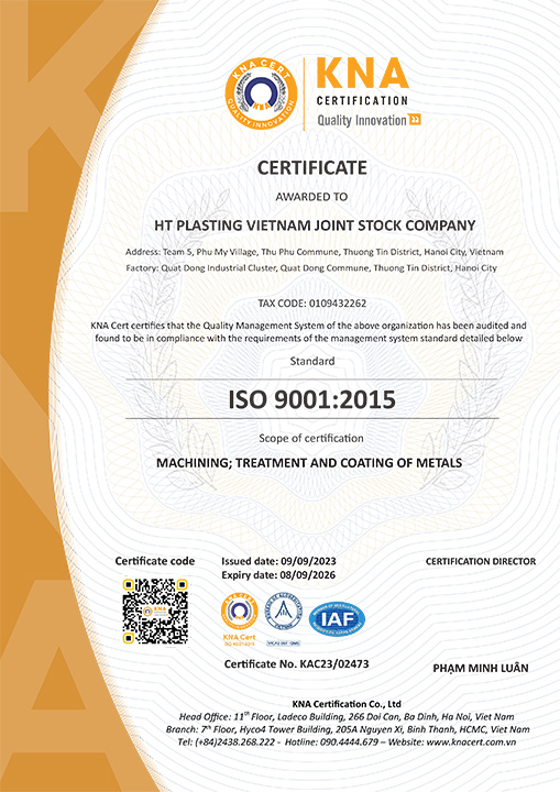 Chứng chỉ ISO 9001:2015 Tiếng Anh - Xi Mạ HT Plasting - Công Ty Cổ Phần HT Plasting Việt Nam