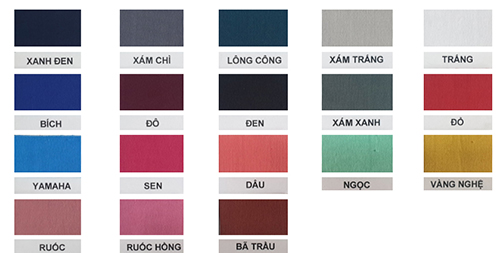Bảng màu vải thun lạnh - Vải Mộc Sài Gòn - Công ty TNHH Vải Mộc Sài Gòn