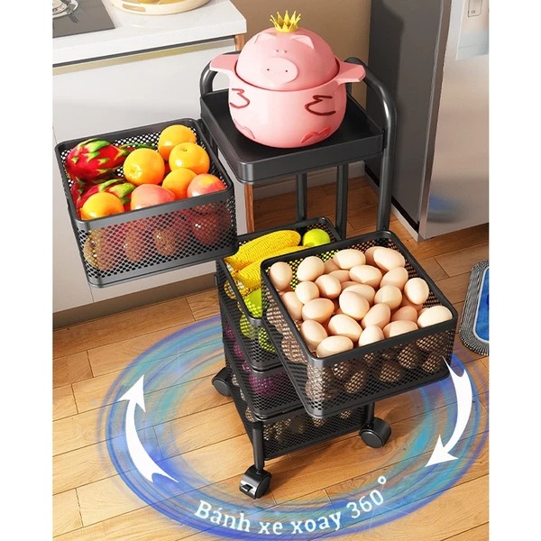 Kệ để đồ nhà bếp 3 tầng có bánh xe