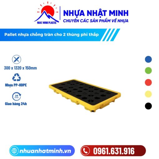 Pallet nhựa chống tràn cho 2 thùng phi thấp - Nhựa Nhật Minh - Công Ty TNHH Nhựa Nhật Minh