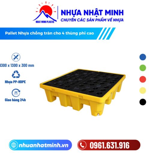 Pallet nhựa chống tràn cho 4 thùng phi cao - Nhựa Nhật Minh - Công Ty TNHH Nhựa Nhật Minh