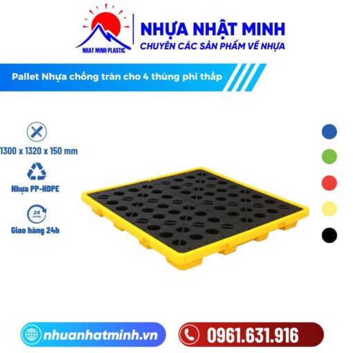 Pallet nhựa chống tràn cho 4 thùng phi thấp - Nhựa Nhật Minh - Công Ty TNHH Nhựa Nhật Minh