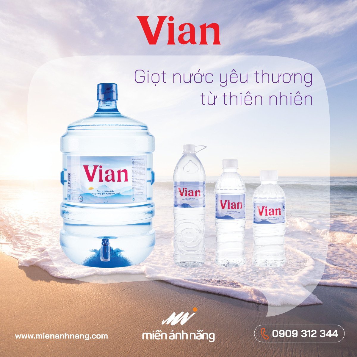 Nước uống thiên nhiên Vian 19L (có vòi) - Nước uống Miền ánh Nắng - Công Ty TNHH Một Thành Viên Miền ánh Nắng