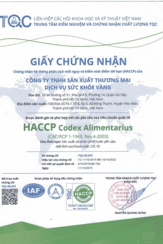 HACCP - Yến Sào Thiên Triều - Nhà Phân Phối Chính: Công Ty Cổ Phần ICV Land
