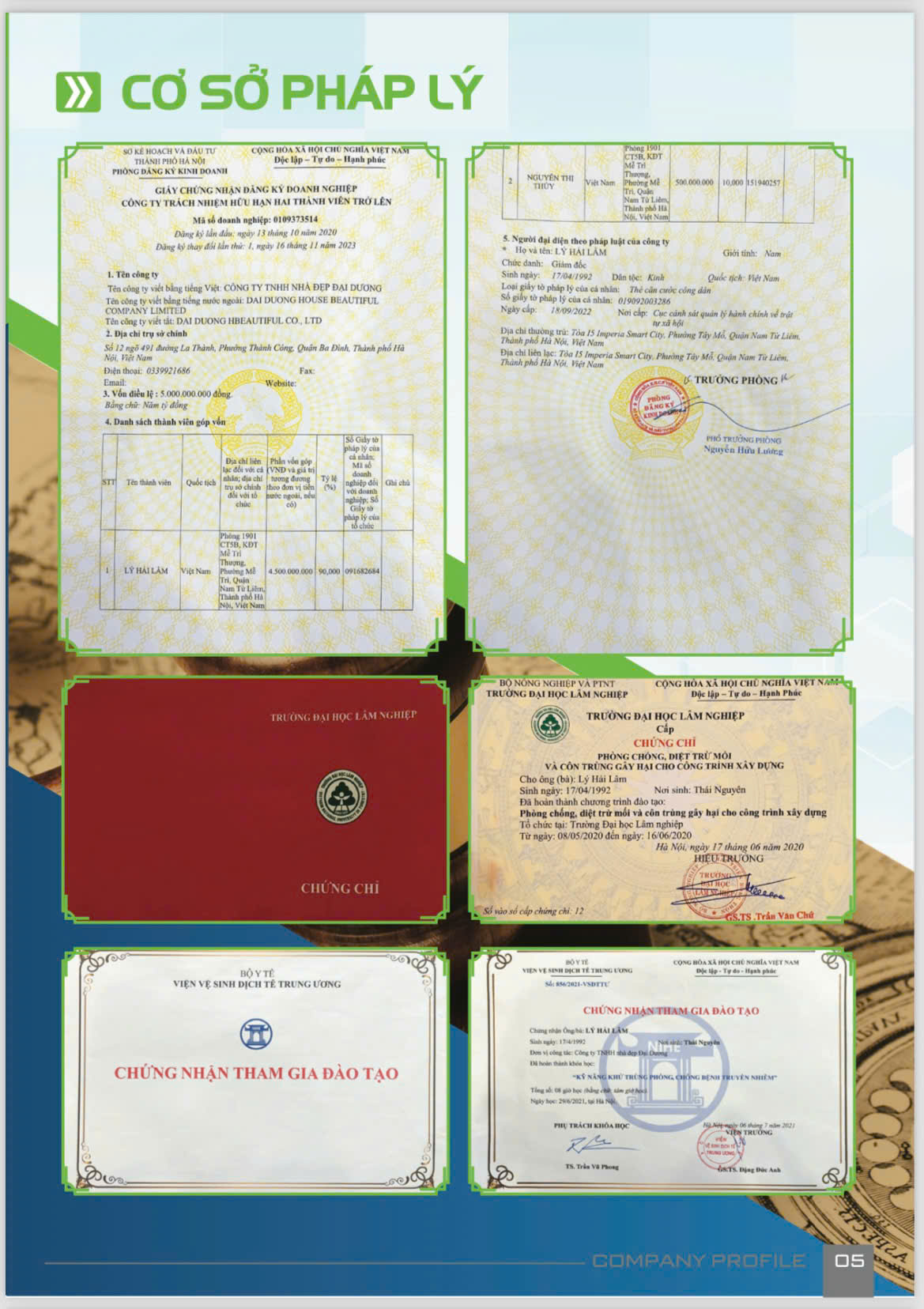 Chứng chỉ - Công Ty TNHH Nhà Đẹp Đại Dương