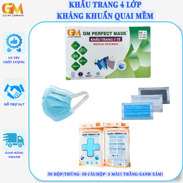 Khẩu trang 4 lớp kháng khuẩn quai mềm - Khẩu Trang Y Tế Gia Mỹ - Công Ty TNHH Sản Xuất Thương Mại Dịch Vụ Xuất Nhập Khẩu Gia Mỹ