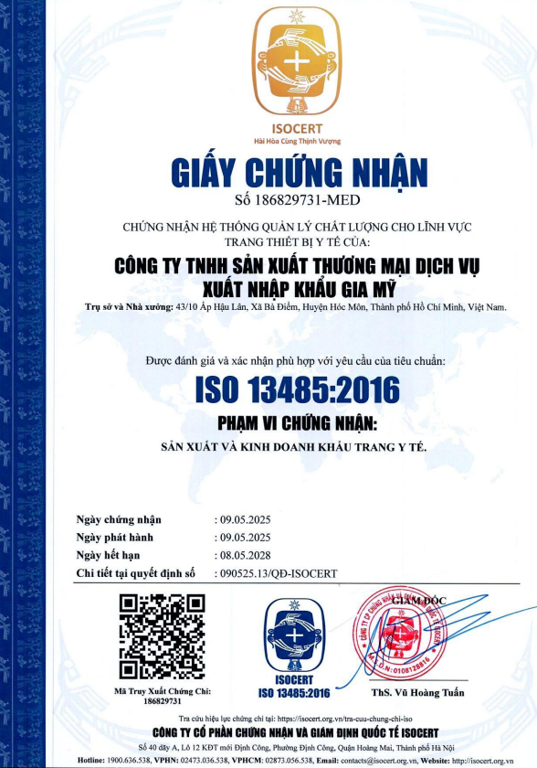  - Khẩu Trang Y Tế Gia Mỹ - Công Ty TNHH Sản Xuất Thương Mại Dịch Vụ Xuất Nhập Khẩu Gia Mỹ
