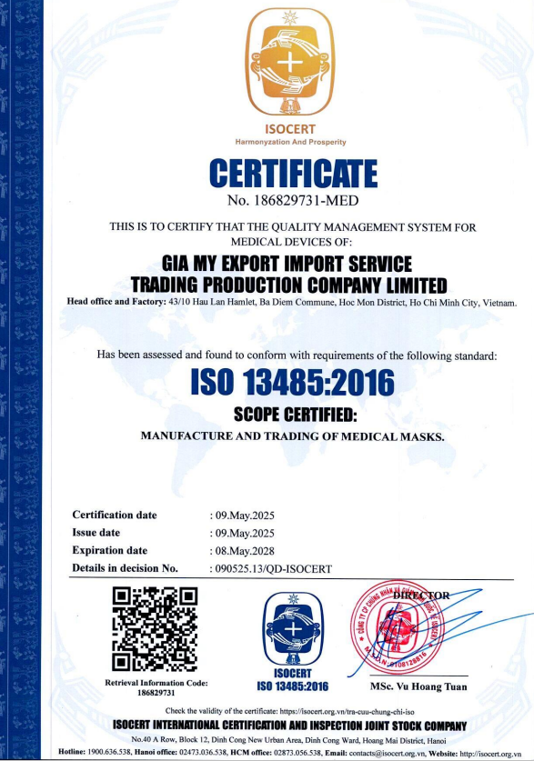  - Khẩu Trang Y Tế Gia Mỹ - Công Ty TNHH Sản Xuất Thương Mại Dịch Vụ Xuất Nhập Khẩu Gia Mỹ