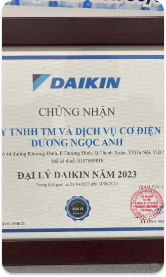 Chứng nhận đại lí Daikin 2023 - Cơ Điện Lạnh Dương Ngọc Anh - Công Ty TNHH Thương Mại Và Dịch Vụ Cơ Điện Lạnh Dương Ngọc Anh