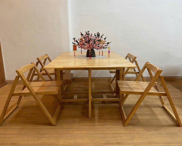 Bộ bàn ăn thông minh xếp gọn 4 ghế