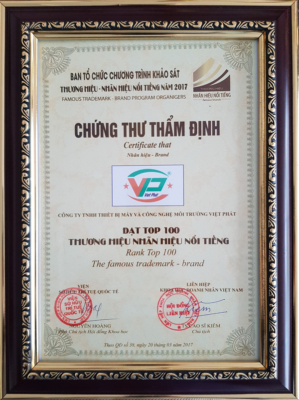 Bằng khen - Hệ Thống Xử Lý Nước Thải Việt Phát - Công Ty TNHH Thiết Bị Máy Và Công Nghệ Môi Trường Việt Phát