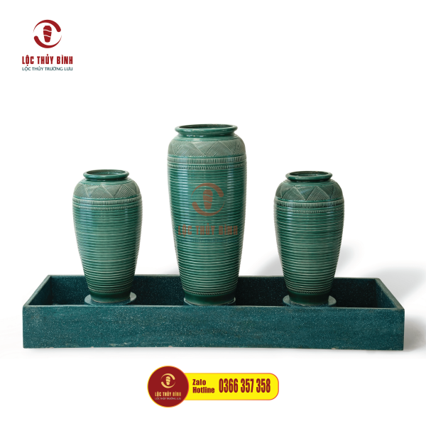 Bộ Ba Lu Nước Phong Thuỷ Vân Xanh Kẻ Đá
