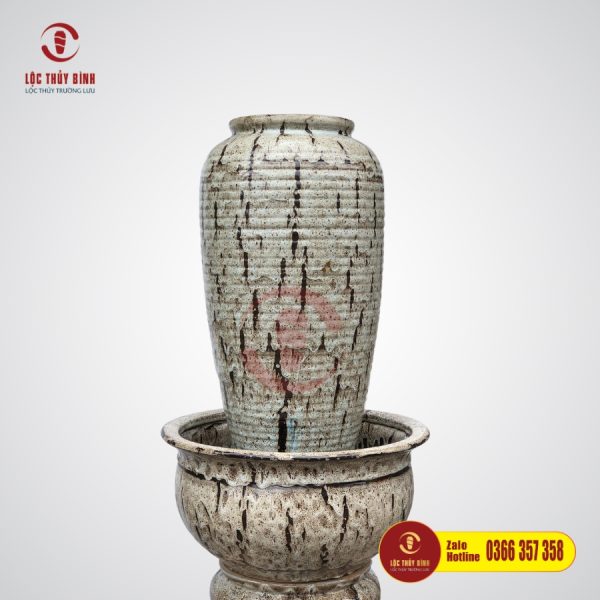 Bộ Đơn Lu Nước Phong Thuỷ Kem Vân Sóng 70cm