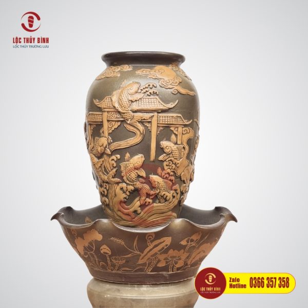 Bộ Đơn Lu Nước Phong Thuỷ Cá Chép Hóa Rồng 60cm