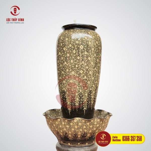 Bộ Đơn Lu Nước Phong Thuỷ Hoa Lộc Vừng Vàng 80cm