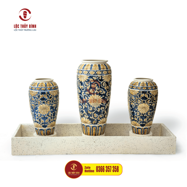 Bộ Ba Lu Nước Phong Thuỷ Tân Cổ Điển Hoa Sen Cổ